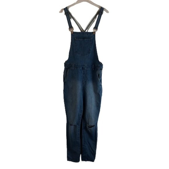 Forever 21 Denim - Forever 21 Distressed Ripped Overalls Denim Jean